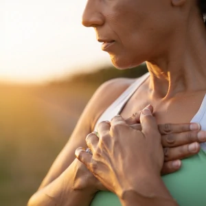 une femme pose ses deux mains sur son corps